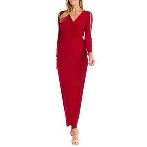 NEW R&M RICHARDS long faux wrap style evening dress in red